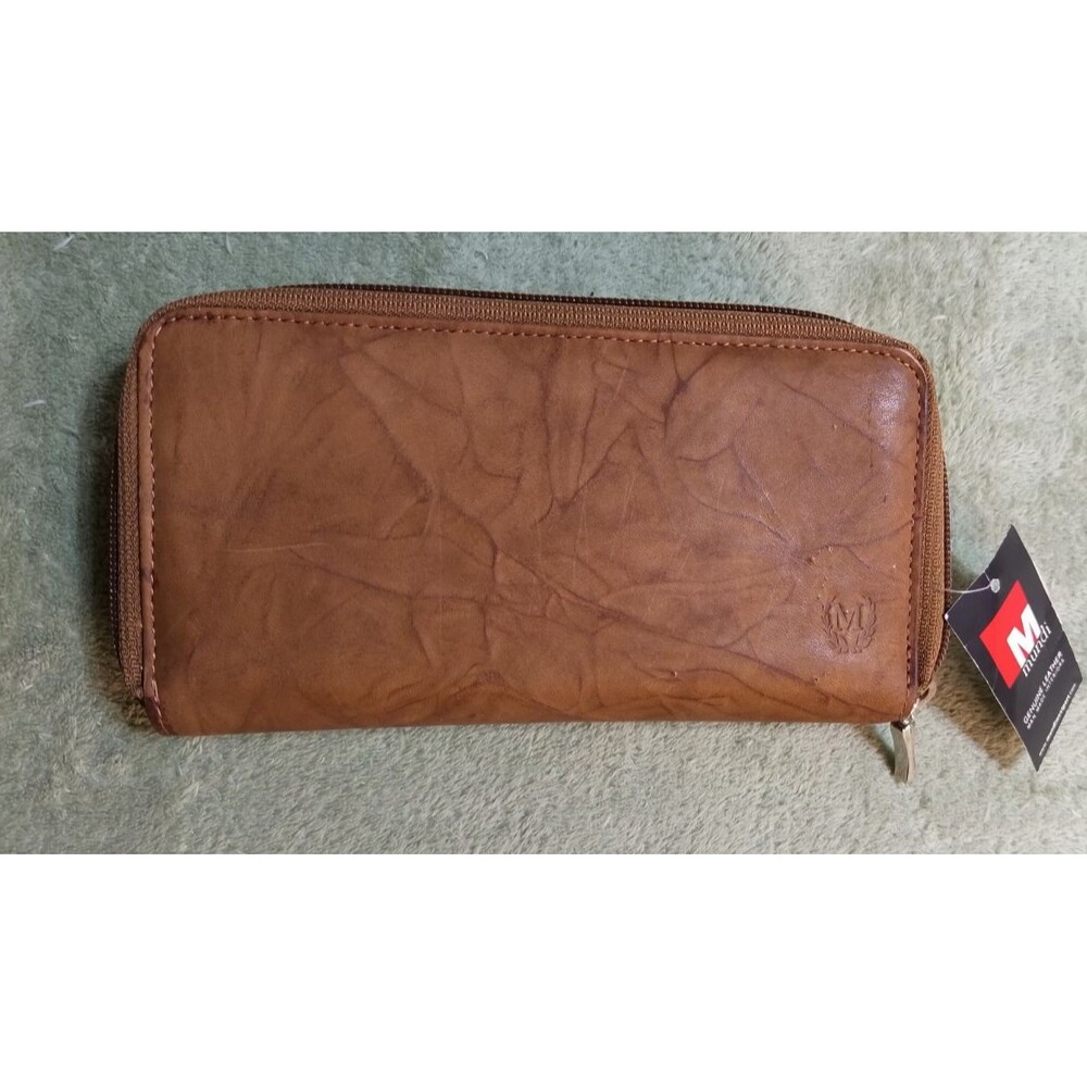Mundi Brown Leather Wallet Women's NWT Vintage 2000s Triple Zip Clutch MCM Style